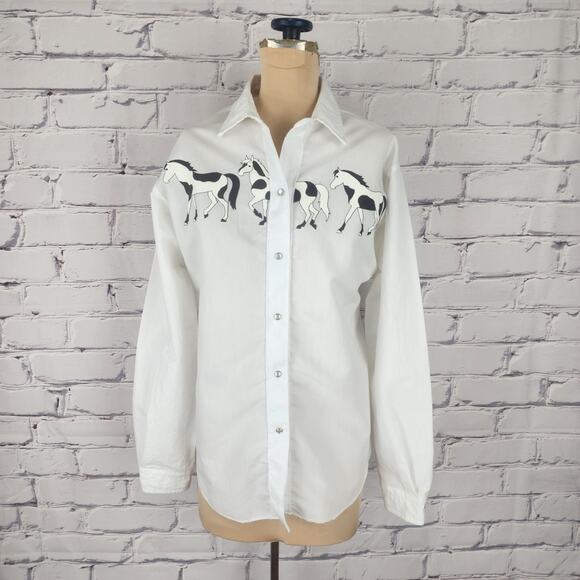 Miss rodeo america Tops - Vtg Miss Rodeo America White Shirt Size 13/14 Horses western cowgirl pearl snaps